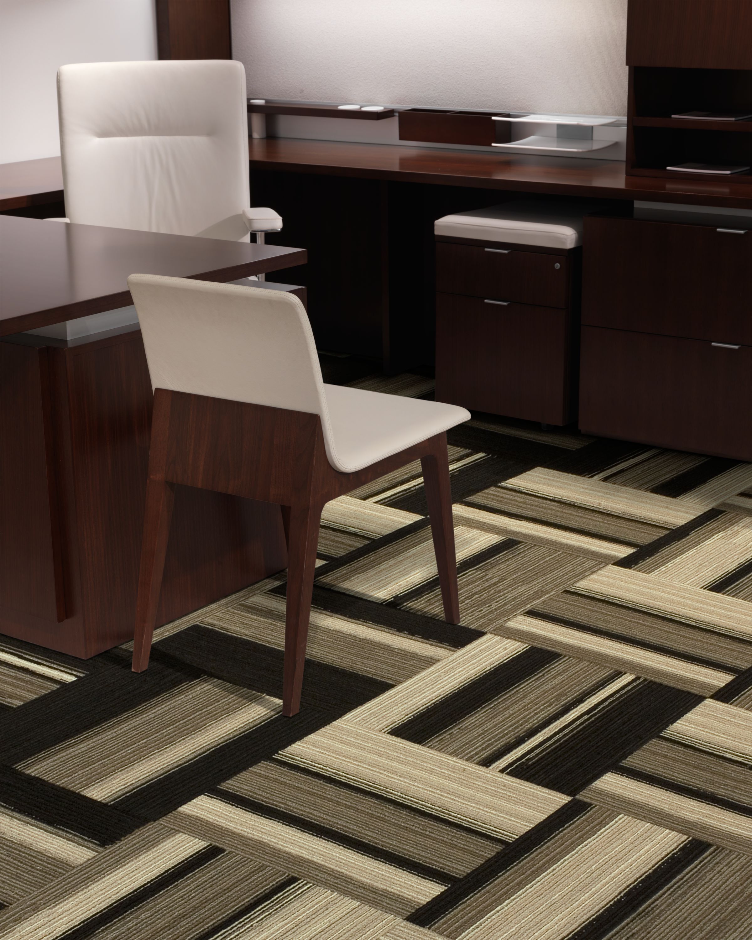 Interface Across the Board carpet tile in private office with wood desk and filing cabinets imagen número 7
